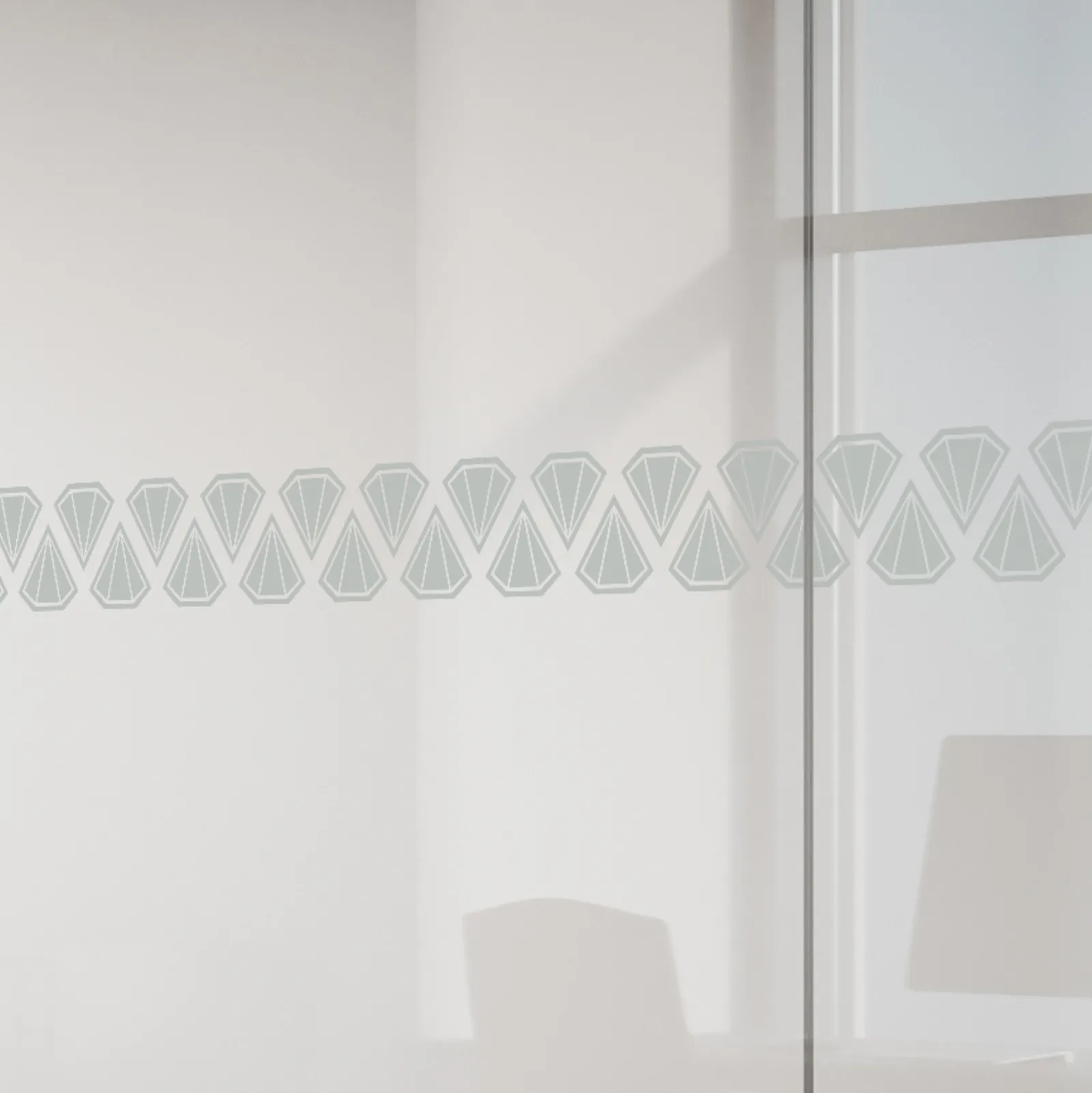Simulation : cloison vitrée claire avec une rangée de pierres taillées dessinées au trait (vue 3)